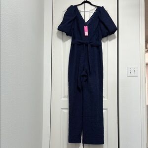 Lilly Pulitzer Blue Jumpsuit with V-Neck and Wide-Leg Design